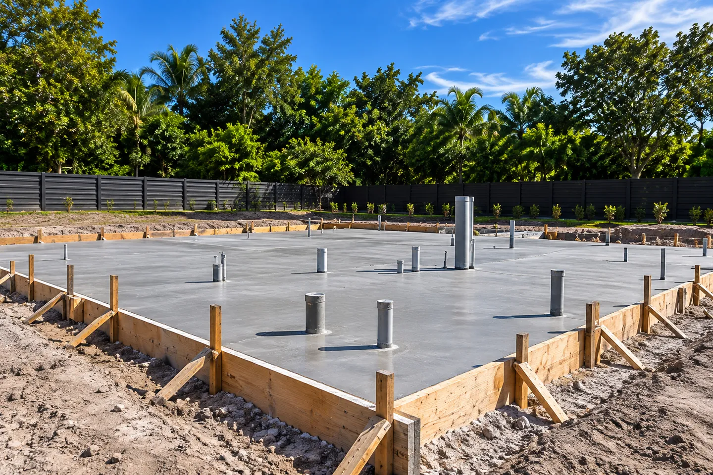 Concrete slab and foundation in place