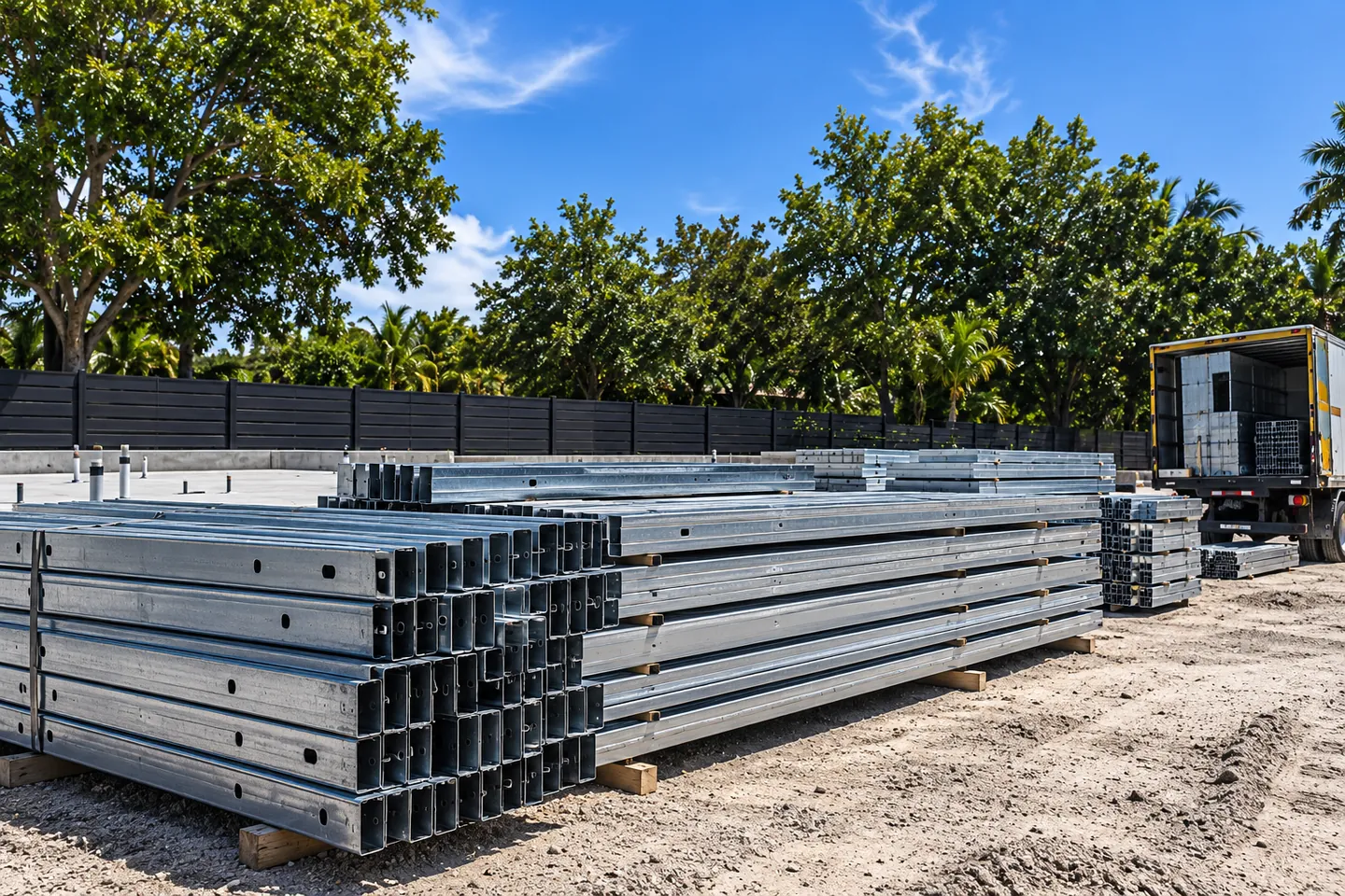 Light steel framing components at the site