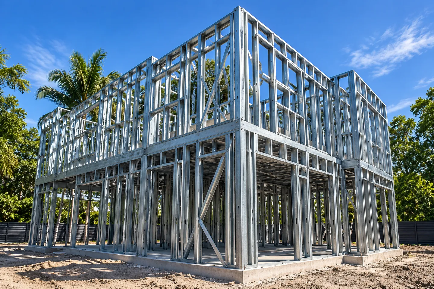 Second floor steel wall panels installed
