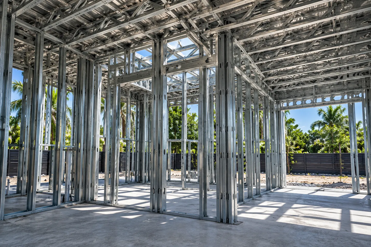 Interior view of the steel frame and roof
