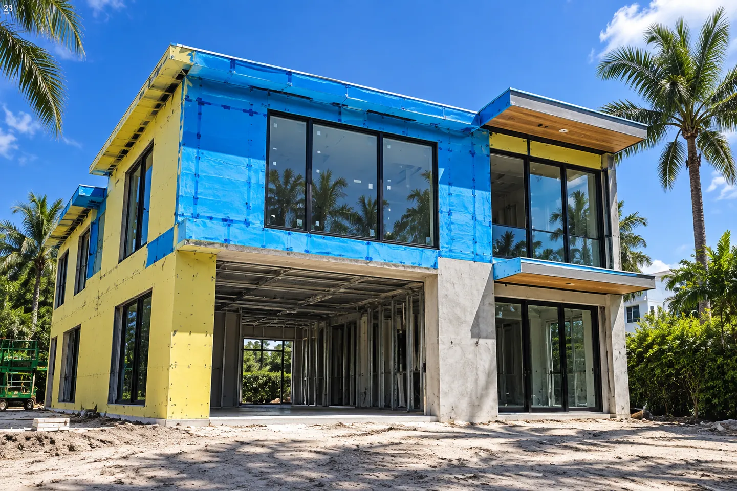 Windows and exterior sheathing installed