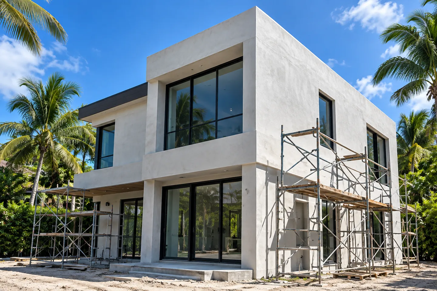 Exterior facade and finishing work in progress