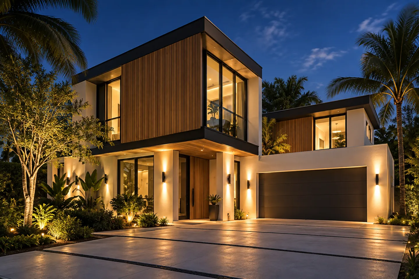 Completed home exterior at dusk